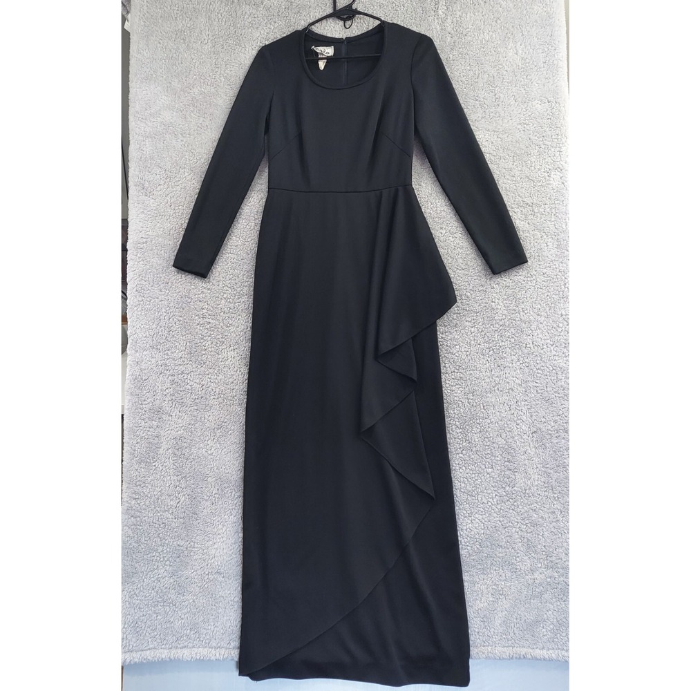 Vtg Solo San Francisco Black Timeless Elegant Ruffle Dress Size 9-10 Wrap‎ Front